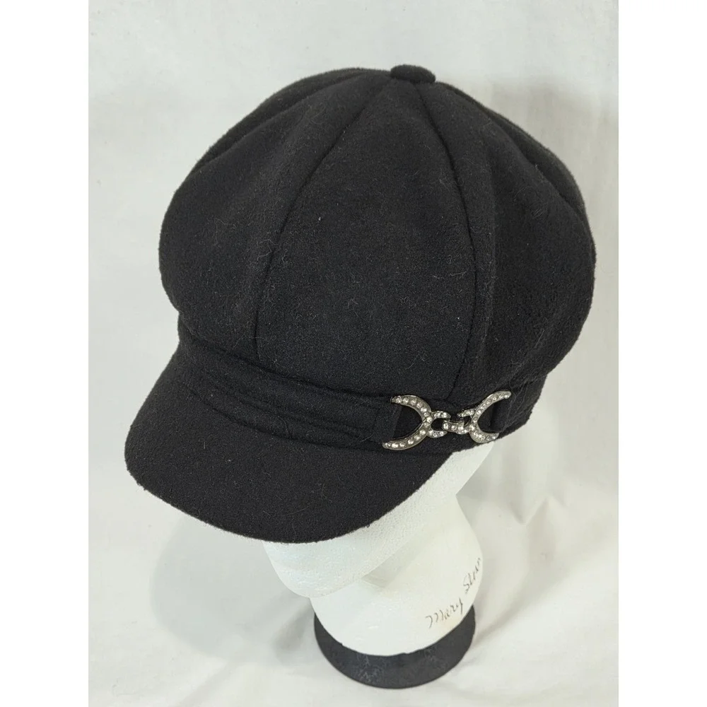 Y2K Angela & William Black Newsboy Cap Baker Boy Gatsby Elastic OS Wool Blend‎